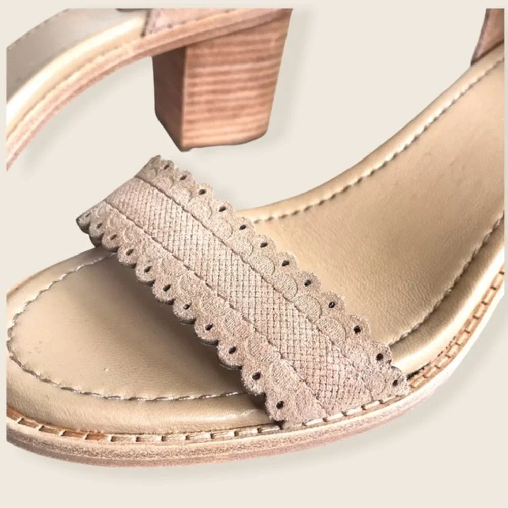 $330 Frye Blush Pink Brielle Scallop Suede Back Zip Heeled Sandal Wedding/Formal - Picture 12 of 15